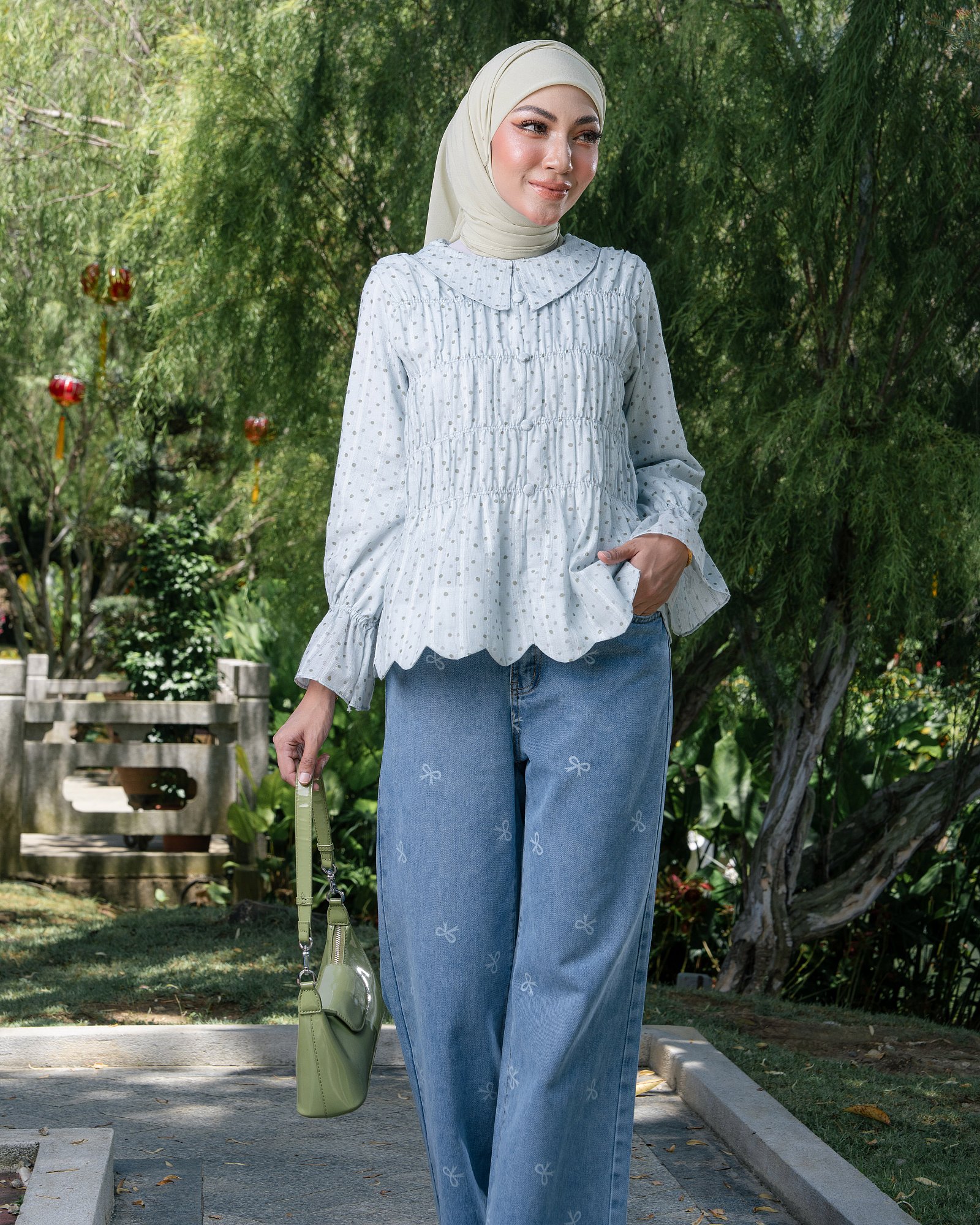 DORA BLOUSE - MUTED GREEN