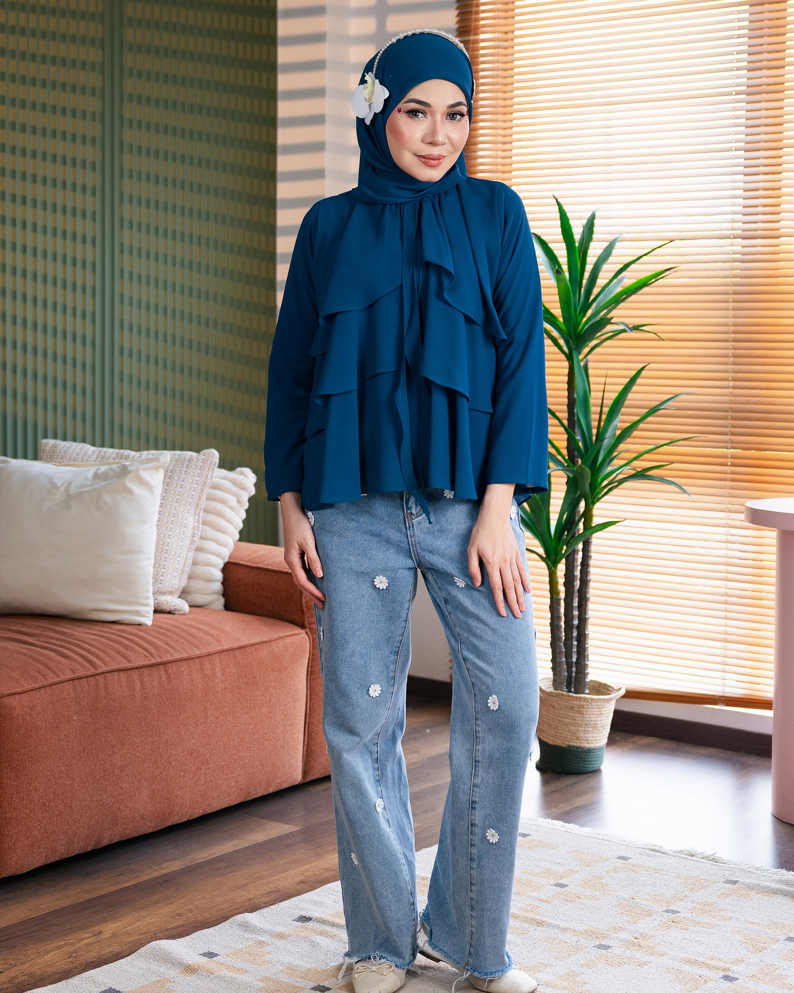 CLEO BLOUSE - TEAL BLUE