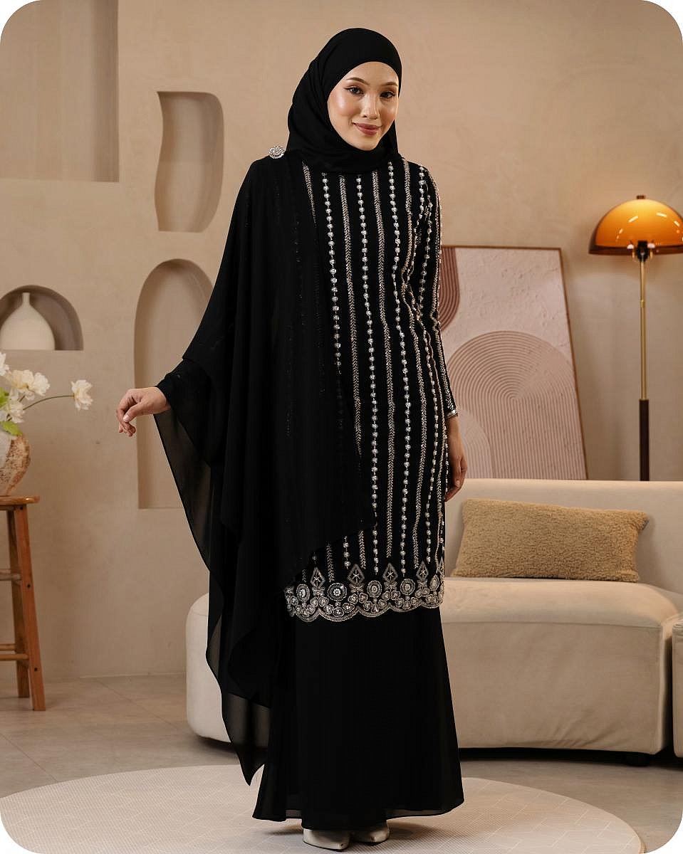 ELEANOR KURUNG - BLACK (WHITE BEADS) ELEANOR KURUNG - BLACK (WHITE BEADS)