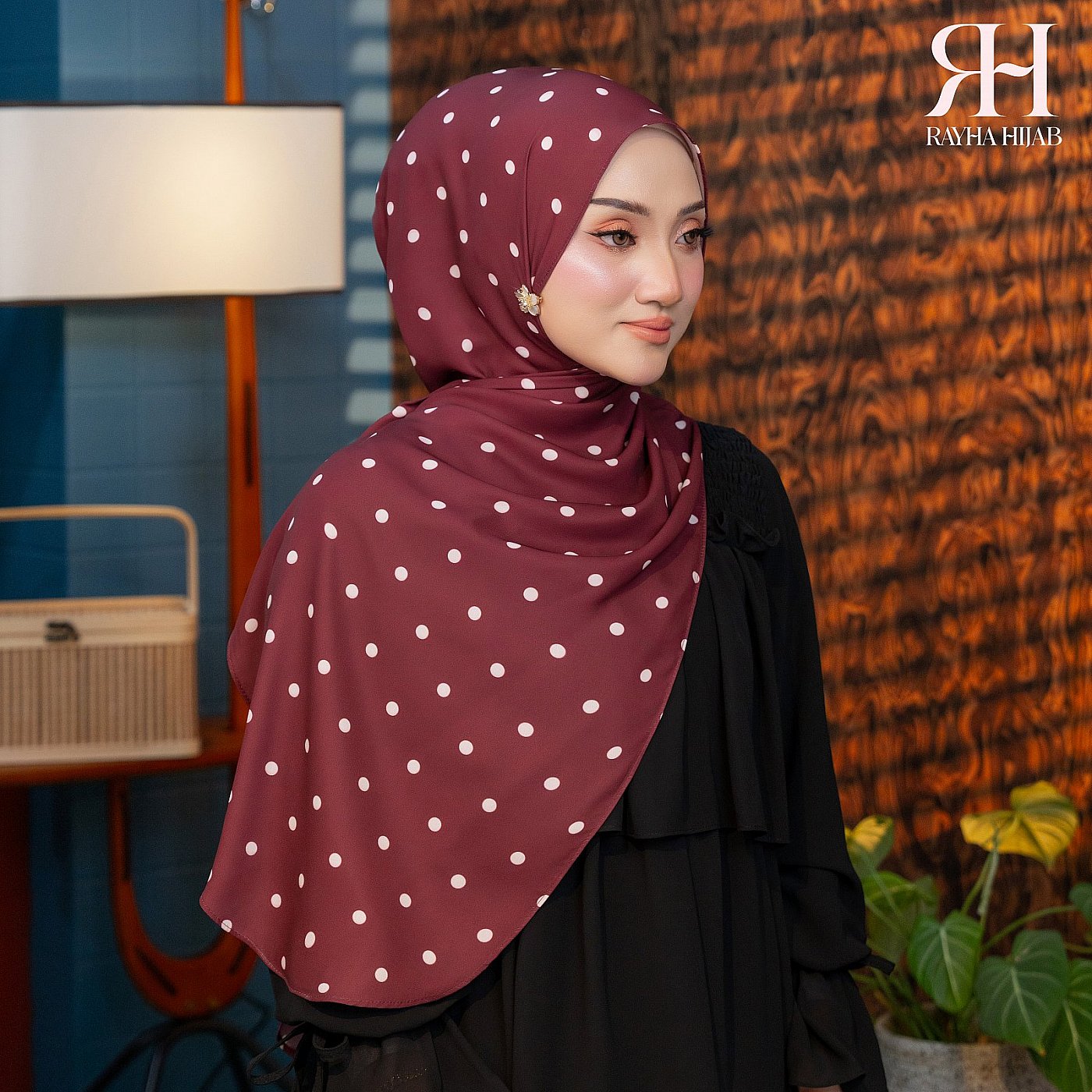 POLKADOT HOODIE SHAWL - BURGUNDY