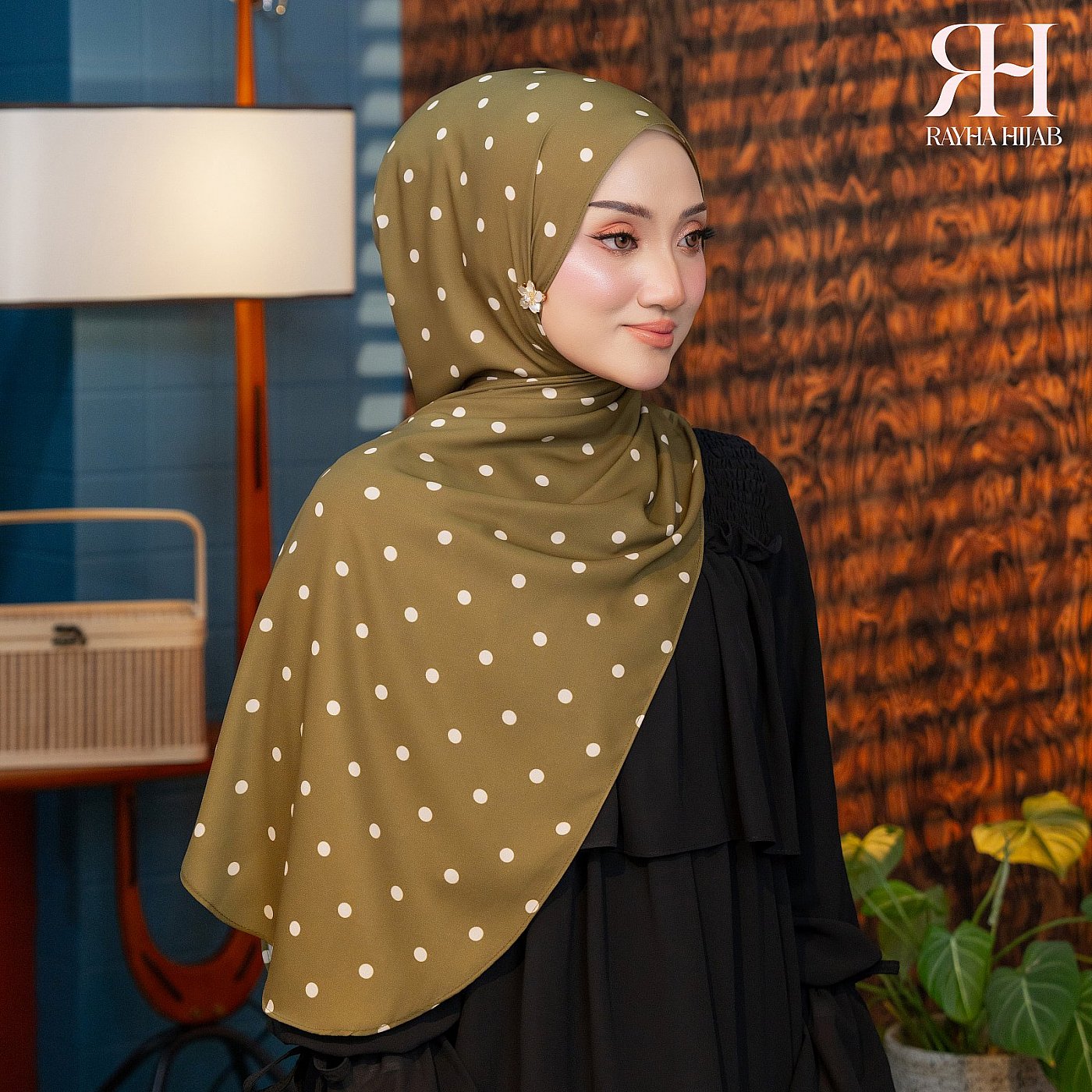 POLKADOT HOODIE SHAWL - OLIVE